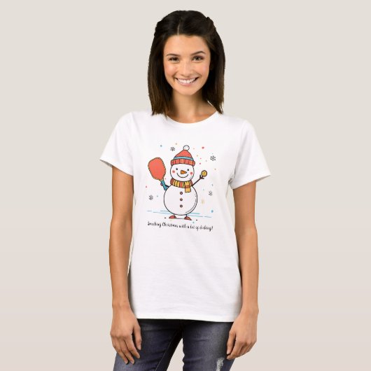Aangepaste tekst Pickleball Snowman Cheer T-shirt (Voorkant volledig)