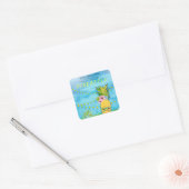 Aangepaste tekst / Pineappel Kawaii Summer Beach Vierkante Sticker (Envelop)