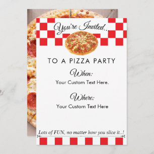 Aangepaste tekst Pizza Party Leuk Rood Wit Checker Kaart