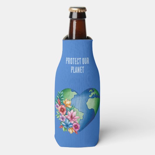 Aangepaste tekst Planet Earth Heart Flesjeskoeler (Fles Voorkant)