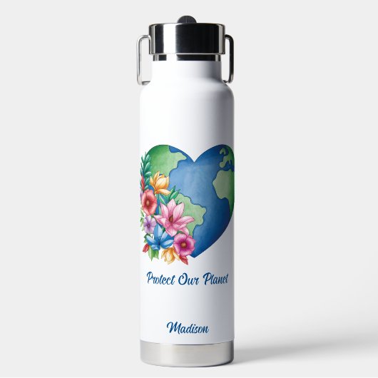 Aangepaste tekst Planet Earth Heart Waterfles (Voorkant)