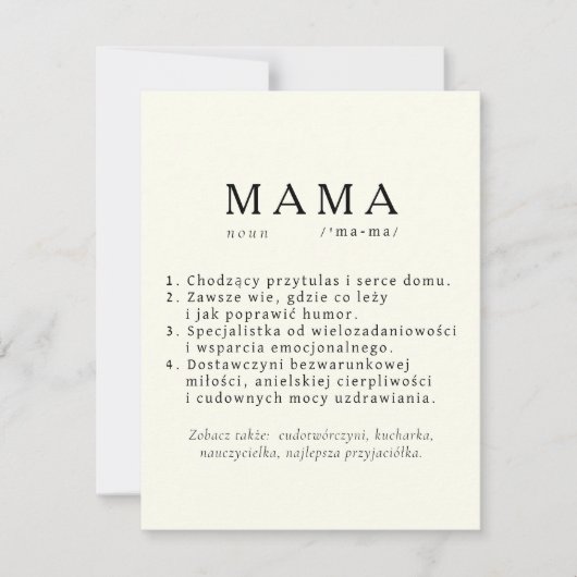 Aangepaste tekst Pools Mum Kaart - MAMA Definition (Voorkant)