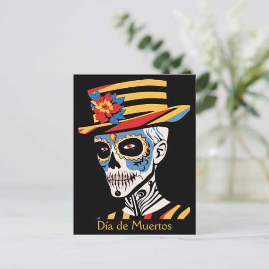 Aangepaste tekst 💀 Pop Art Calavera in pet Briefkaart (Staand voorkant)
