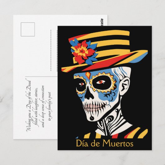 Aangepaste tekst 💀 Pop Art Calavera in pet Briefkaart (Voorkant / Achterkant)