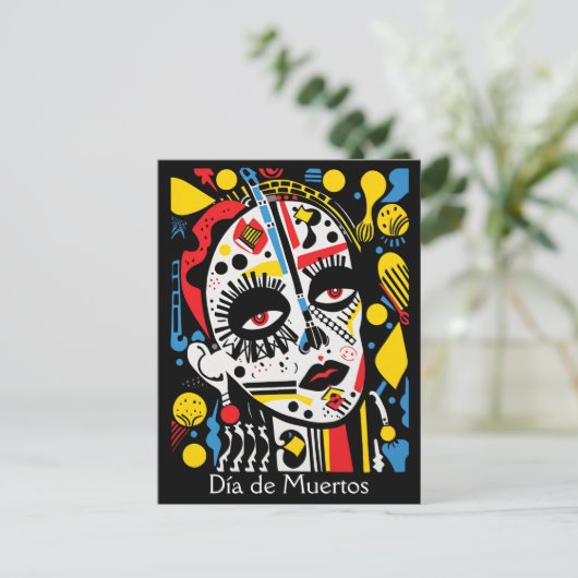 Aangepaste tekst 💀 Pop Art Calavera in pet Briefkaart (Staand voorkant)