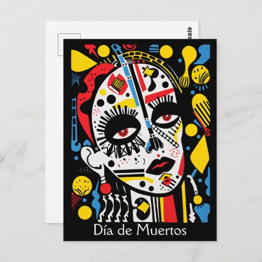 Aangepaste tekst 💀 Pop Art Calavera in pet Briefkaart (Voorkant / Achterkant)