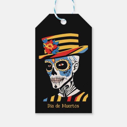 Aangepaste tekst 💀 Pop Art Calavera in pet Cadeaulabel (Voorkant)