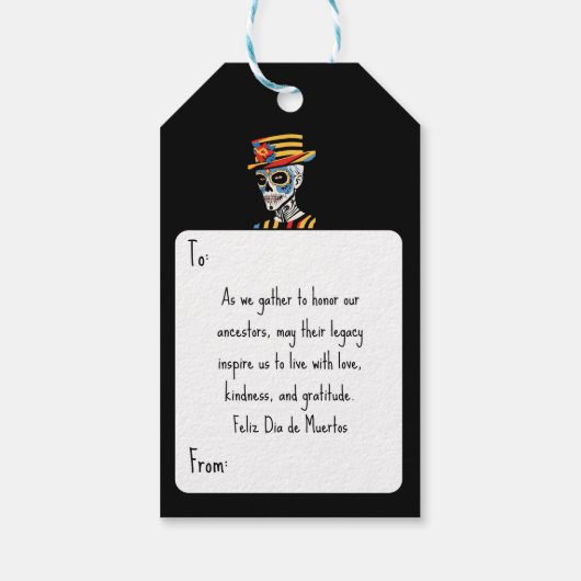 Aangepaste tekst 💀 Pop Art Calavera in pet Cadeaulabel (Achterkant)