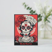 Aangepaste tekst 💀 Pop Art Calavera rood & wit Briefkaart (Staand voorkant)