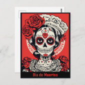 Aangepaste tekst 💀 Pop Art Calavera rood & wit Briefkaart (Voorkant / Achterkant)