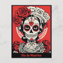 Aangepaste tekst 💀 Pop Art Calavera rood & wit Briefkaart