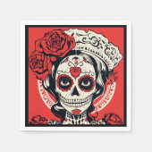 Aangepaste tekst 💀 Pop Art Calavera rood & wit Servet (Voorkant)