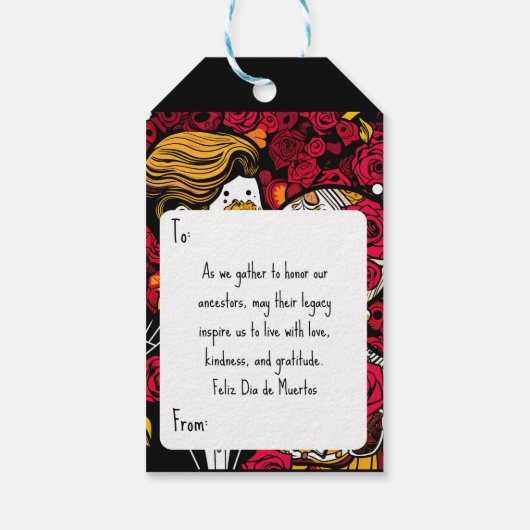 Aangepaste tekst 💀 Pop Día de Muertos Cadeaulabel (Achterkant)