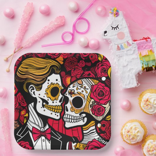 Aangepaste tekst 💀 Pop Día de Muertos Papieren Bordje (Feest)
