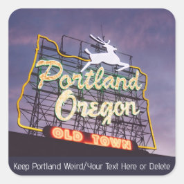 Aangepaste tekst Portland Oregon White Stag Neon S Vierkante Sticker