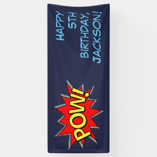 Aangepaste tekst "POW" Superheld Comic Book Sjablo Spandoek (Verticaal)