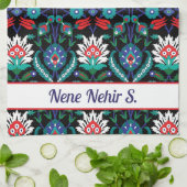 Aangepaste tekst 💙 🖤 prachtig Iznik Turks patroo Theedoek (Gevouwen)