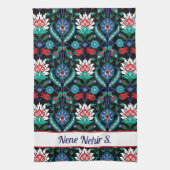 Aangepaste tekst 💙 🖤 prachtig Iznik Turks patroo Theedoek (Verticaal)