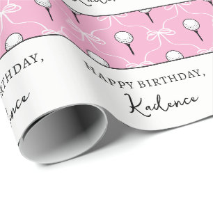 Aangepaste tekst Preppy Roze Witte Strik Golf Patr Cadeaupapier