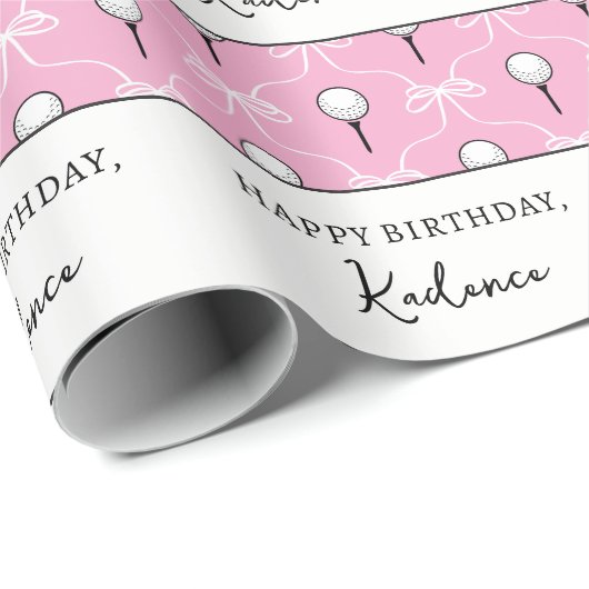 Aangepaste tekst Preppy Roze Witte Strik Golf Patr Cadeaupapier (Rol Hoek)