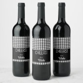 Aangepaste tekst, PROOST Zwart & Wit Houndstooth ( Wijn Etiket (Flessen)