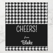 Aangepaste tekst, PROOST Zwart & Wit Houndstooth ( Wijn Etiket (Enkel label)