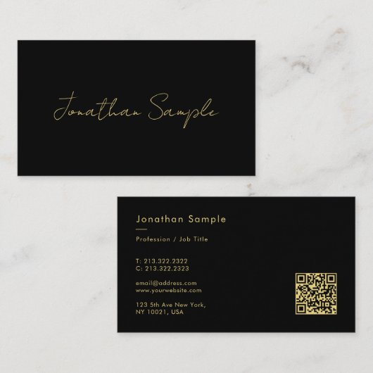 Aangepaste tekst QR-code Elegant Minimaal Zwart Go Visitekaartje (Voorkant / Achterkant)
