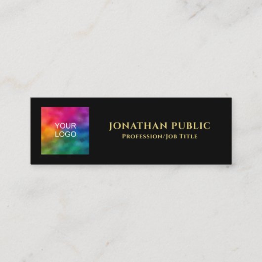 Aangepaste tekst QR Code Logo Sjabloon Zwart Goud  Contactkaartje (Voorkant)