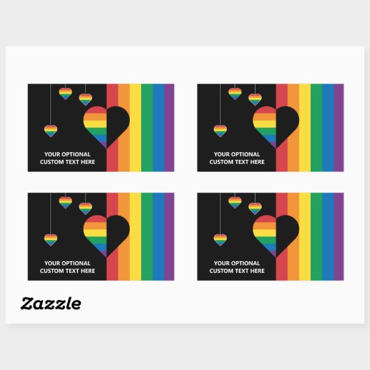 Aangepaste tekst Rainbow Hearts & Stripes Rechthoekige Sticker (Vel)