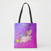 Aangepaste tekst/ Rainbow Kawaii Eenhoorn Glitter  Tote Bag (Voorkant)