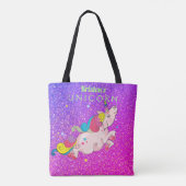 Aangepaste tekst/ Rainbow Kawaii Eenhoorn Glitter  Tote Bag (Achterkant)