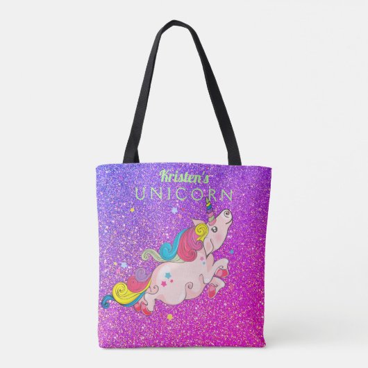Aangepaste tekst/ Rainbow Kawaii Eenhoorn Glitter  Tote Bag (Achterkant)