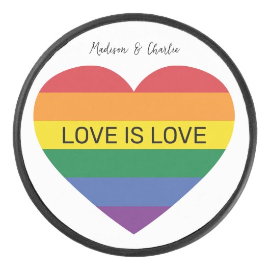 Aangepaste tekst Rainbow Love Hockey Puck (Voorkant)