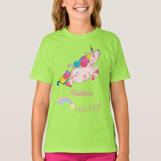 Aangepaste tekst / regenboogkawaii kleurige unicor t-shirt (Voorkant)