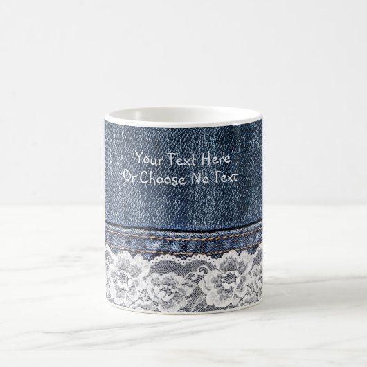 Aangepaste tekst /  Retro Blue Jeans Denim Lace Koffiemok (Center)