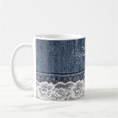 Aangepaste tekst /  Retro Blue Jeans Denim Lace Koffiemok (Links)