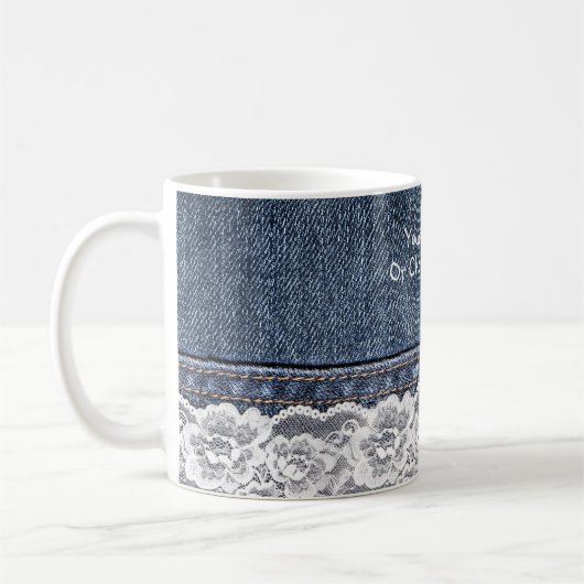 Aangepaste tekst /  Retro Blue Jeans Denim Lace Koffiemok (Links)