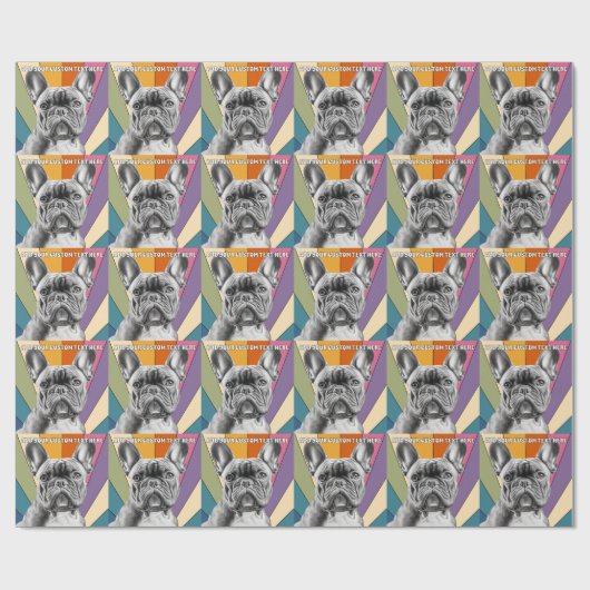 Aangepaste tekst Retro Groovy Rainbow Franse Bulld Cadeaupapier (Vlak)