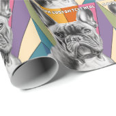 Aangepaste tekst Retro Groovy Rainbow Franse Bulld Cadeaupapier (Rol Hoek)