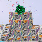 Aangepaste tekst Retro Groovy Rainbow Franse Bulld Cadeaupapier