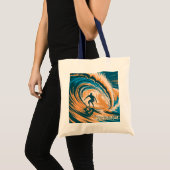 Aangepaste tekst Retro Honolulu Hawaii Surfer Surf Tote Bag (Voorkant (product))