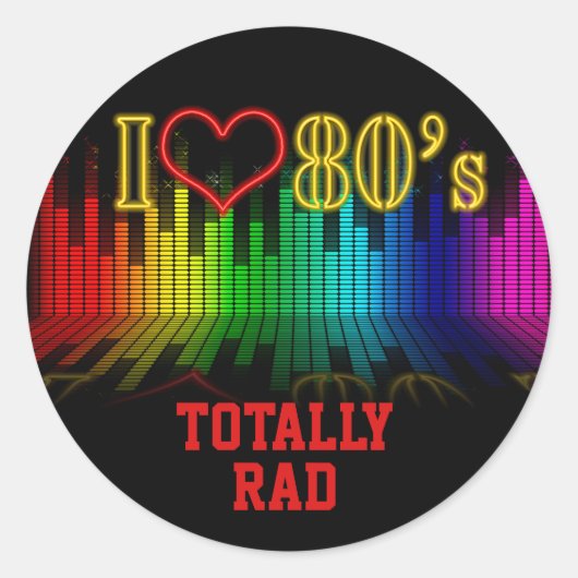 Aangepaste tekst Retro I Love 80's Muziek helemaal Ronde Sticker (Voorkant)