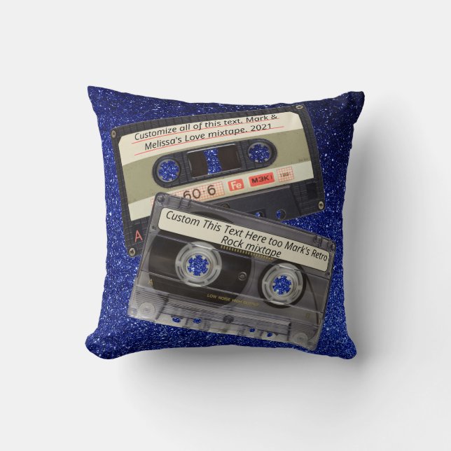 Aangepaste tekst | Retro-liefdesmuziek Cassette Mi Kussen (Voorkant)