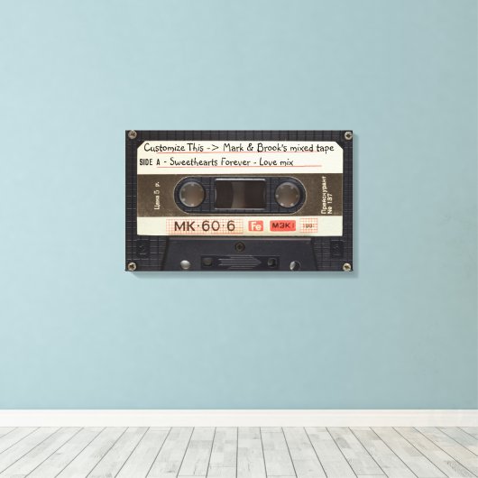 Aangepaste tekst / Retro Love Music Cassette Mixta Canvas Afdruk (Insitu (Houten vloer))