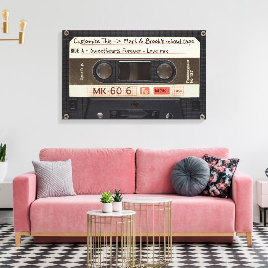 Aangepaste tekst / Retro Love Music Cassette Mixta Canvas Afdruk (Insitu (Woonkamer))