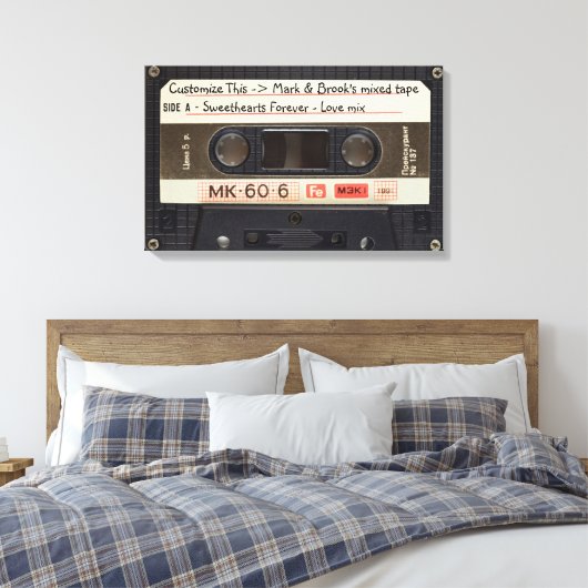 Aangepaste tekst / Retro Love Music Cassette Mixta Canvas Afdruk (Insitu (Slaapkamer))