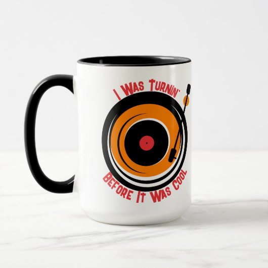 Aangepaste tekst retro muziek draaitafel vinyl LP Mok (Links)