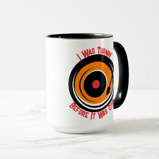 Aangepaste tekst retro muziek draaitafel vinyl LP  Mok (Voorkant rechts)