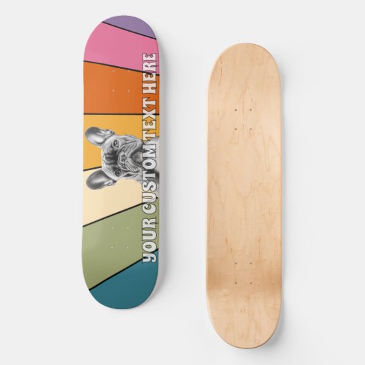 Aangepaste tekst Retro Rad Cool Rainbow Franse Bul Persoonlijk Skateboard (Voorkant)