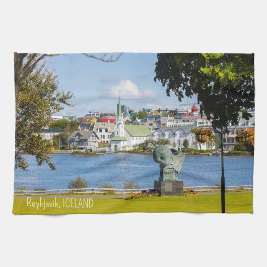 Aangepaste tekst Reykjavik, IJsland Theedoek (Horizontaal)
